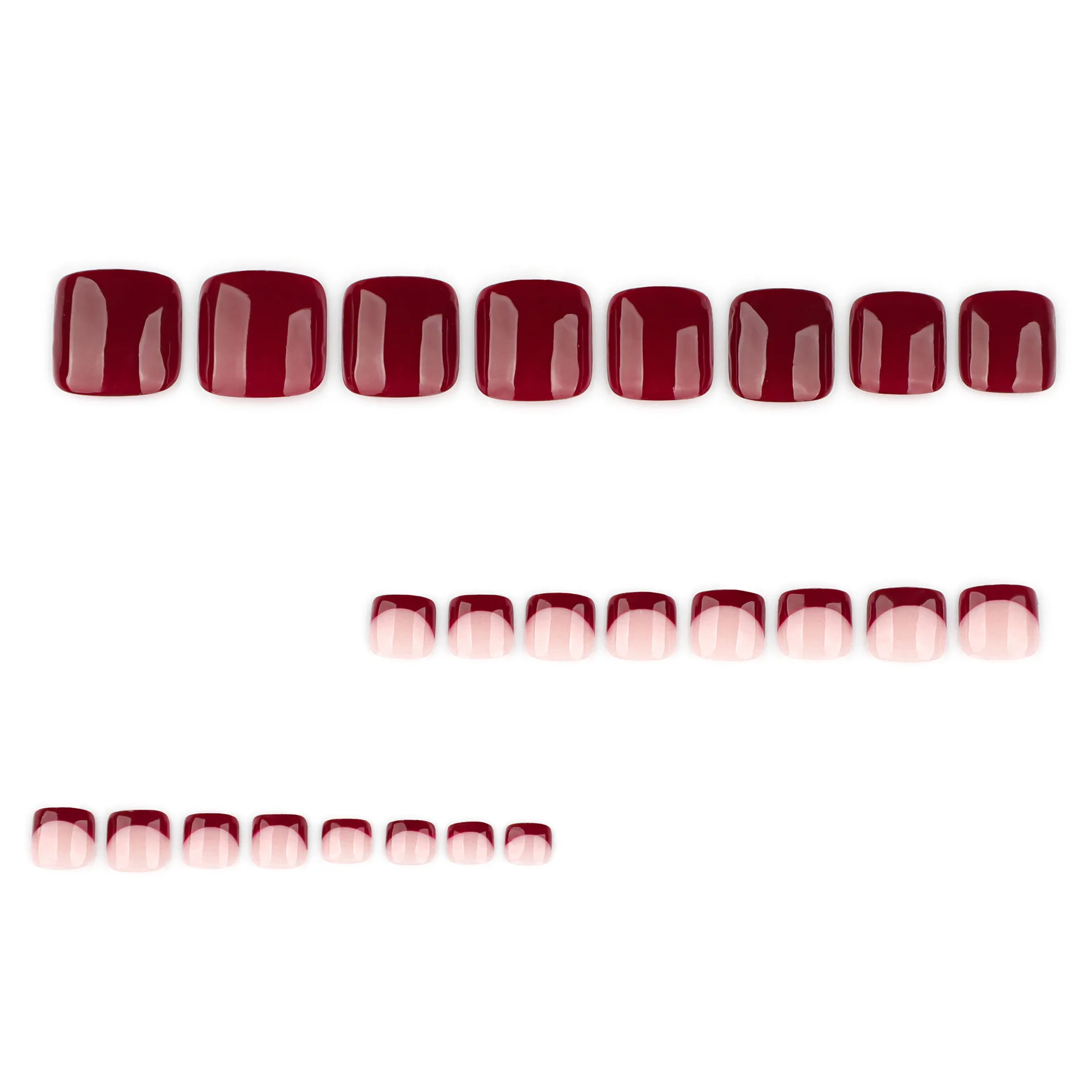 24pcs Red French Fake Toenails European Square Head Press on Toenails Full Cover Wearable INS Simple Summer False Toe Nails