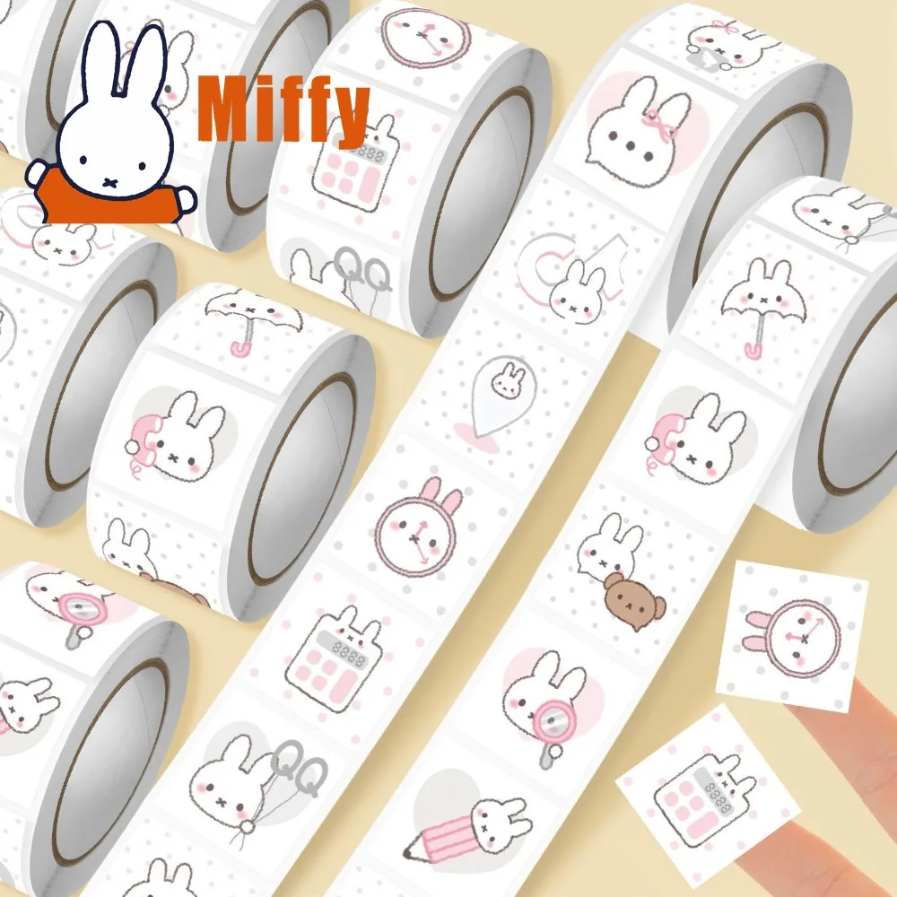 Kawaii Miffy Decorative Sticker Tape Cute Cartoon Pattern Adorable Pastel Pink White Dotted Grid Laptop Bag Decoration Girl Gift