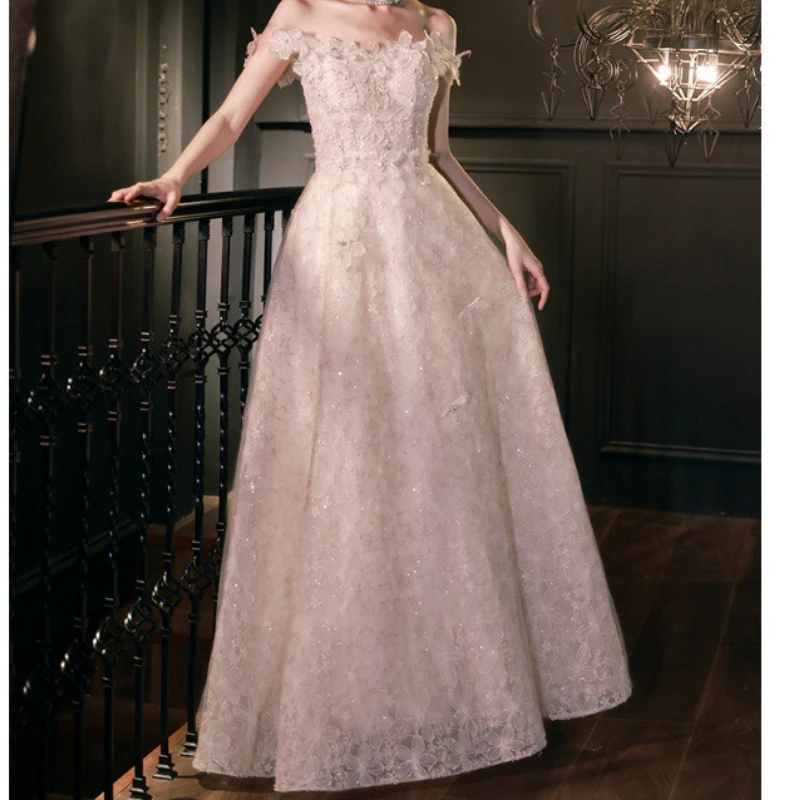 2025, neues lässiges rosa Blumen-Abendkleid, High-End-Verlobung, Hochzeit, Toast-Kleid, elegantes Host-Performance-Abschluss-langes Kleid