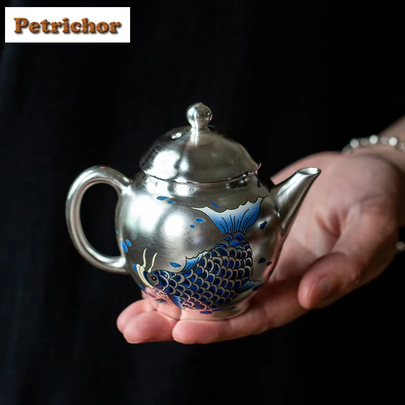 

130ml Gilded Silver Dragon Fish Teapot Creative Tea Infuser Pot Household Tea Maker Kettle With Ball Hole Tableware Decoration