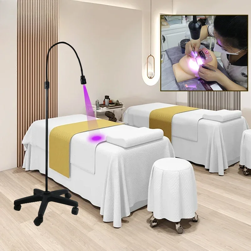 UV Floor Lamp for LED Eyelash Extension Ultraviolet Light Grafting Beauty Salon Glue Curing Pulley Mobile UV Lamp Foot Switch