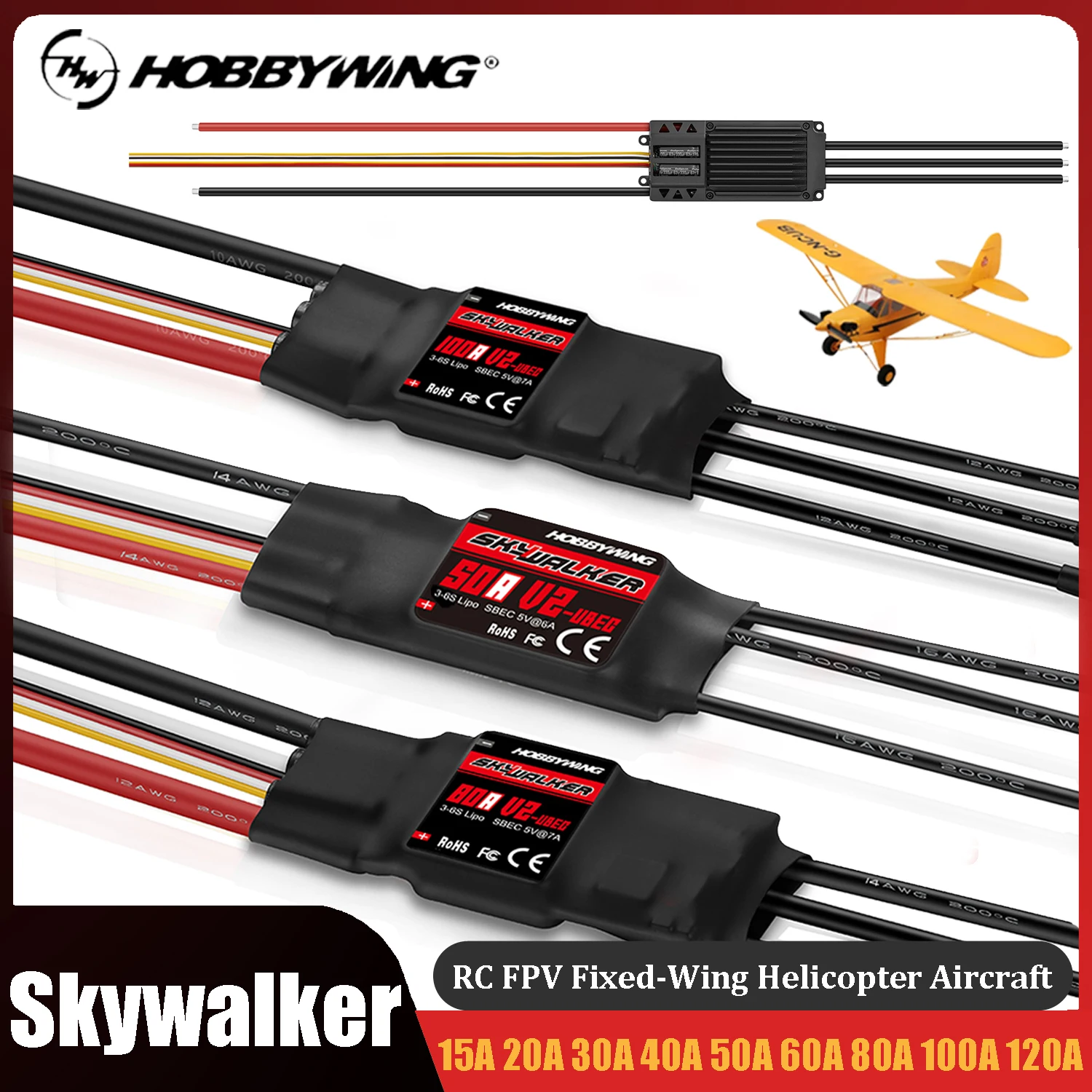 Hobbywing Skywalker 15A 20A 30A 40A 50A 60A 80A 100A 120A V2 2-8S Bürstenlosen ESC Geschwindigkeit Controller für RC FPV Hubschrauber Flugzeuge
