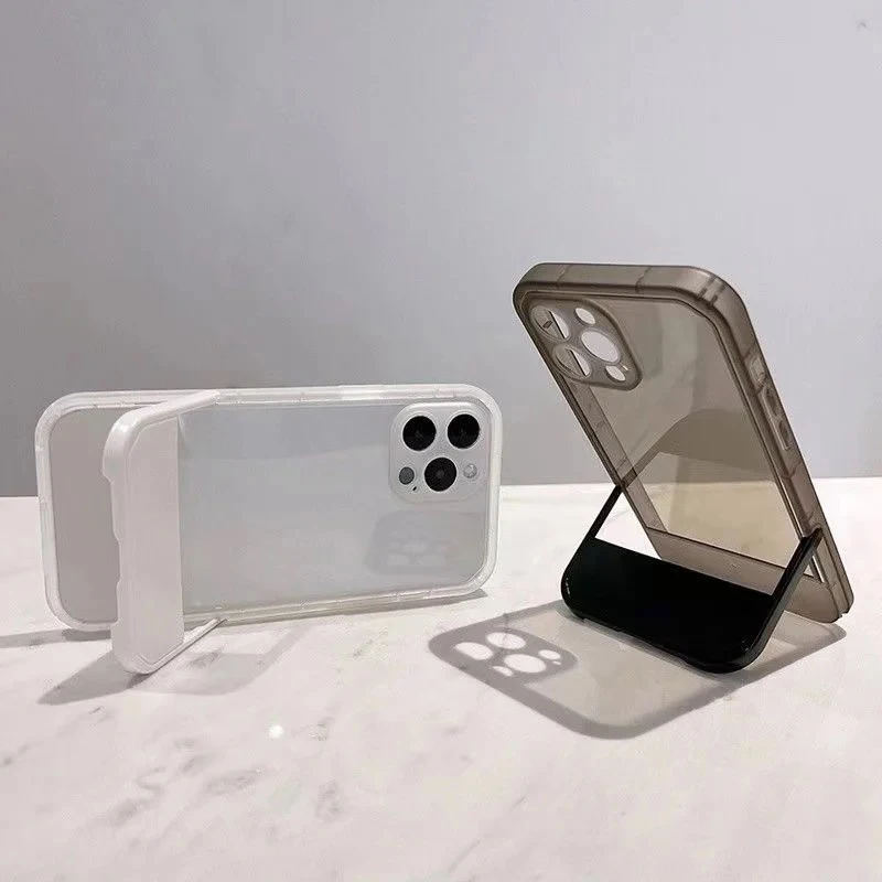 Funda de silicona transparente con soporte Invisible de lujo para iPhone, 15, 14, 13, 12, 11 Pro Max, XR, XS, 7, 8 Plus, SE