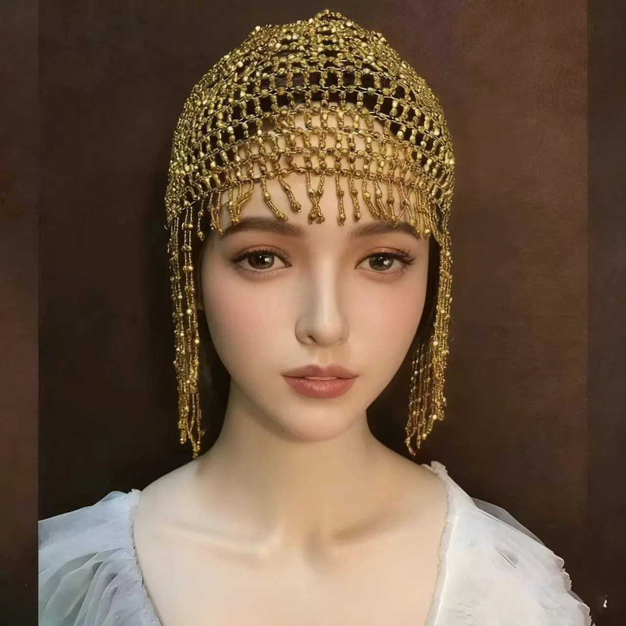 

Crown Bridal Forehead Chain Crystal Eyebrow Dangle Hair Accessory Ethnic Waterdrop Headwear for Western New Bride