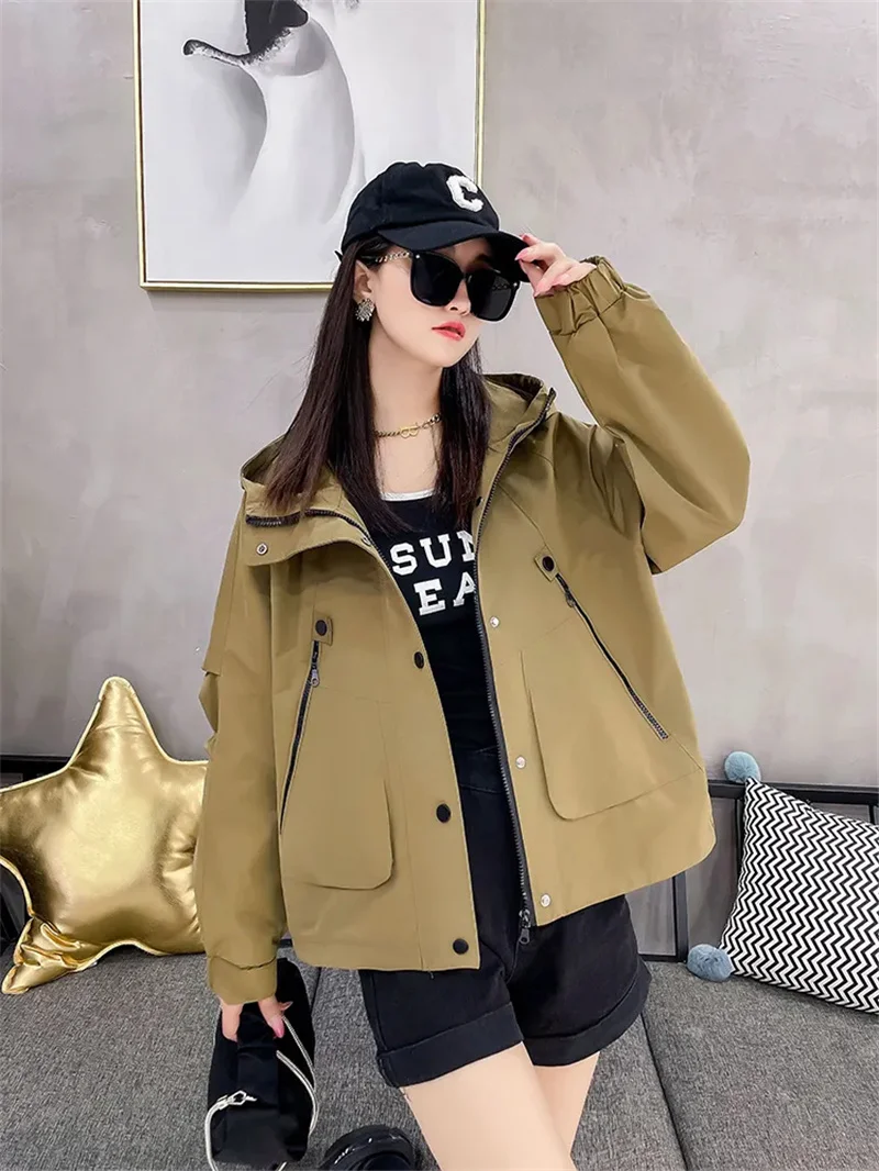 

Spring Autumn Women Clothing Hooded Baseball Jacket New Casual Sports Jacket Female Solid Windbreaker Outerwear Gabardina Mujer