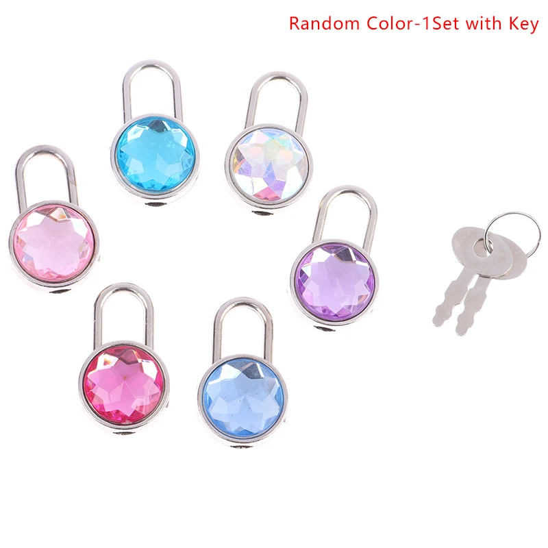 Hardware Locks With Key Lock Mini Round Shape Padlock Color Diamond For Luggage Travel Wedding Jewelry Box Diary Book Suitcase