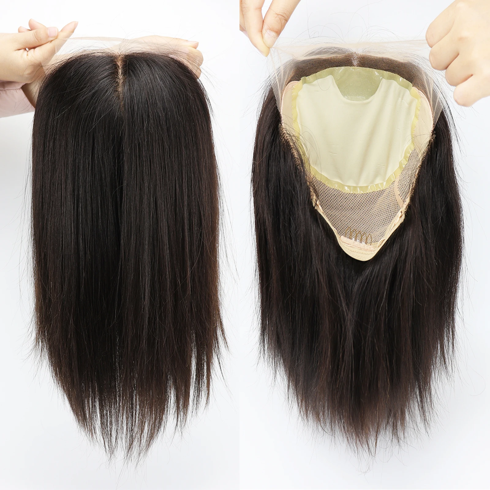 Peruca médica base de seda elástica renda net real virgem cabelo humano seda superior com plutônio em torno do laço frontal natural linha fina para mulher