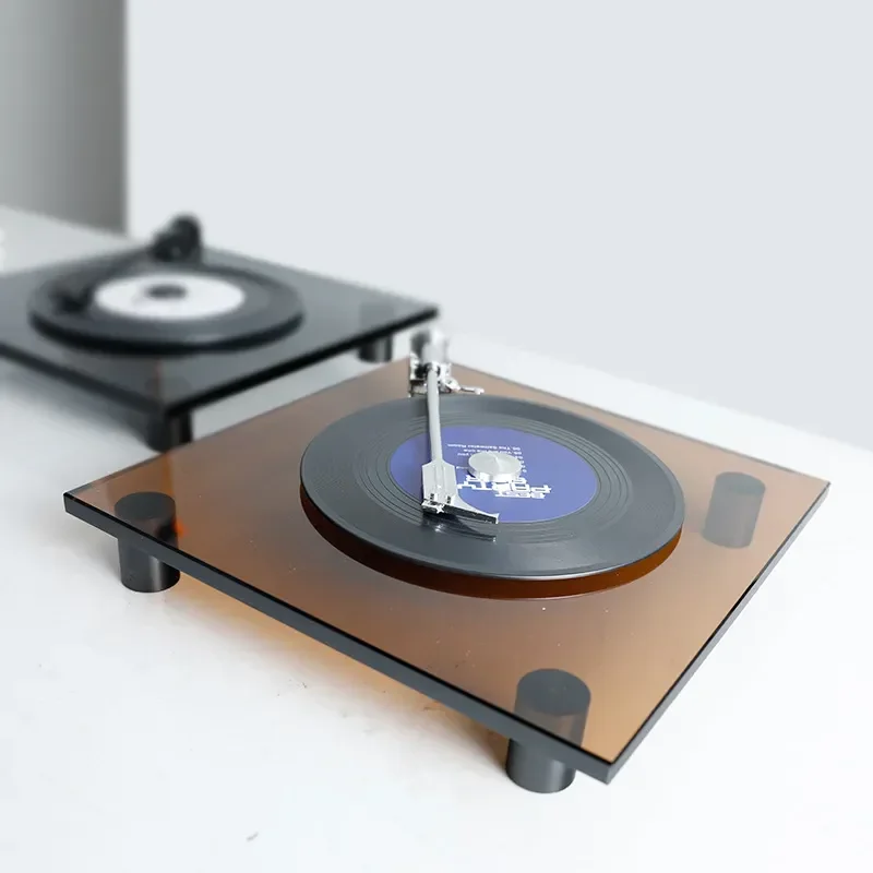 Modern Light Luxury Geometric Retro Phonograph Vinyl Record Crystal Creative Ornament Model for Desktop Study Room Decor