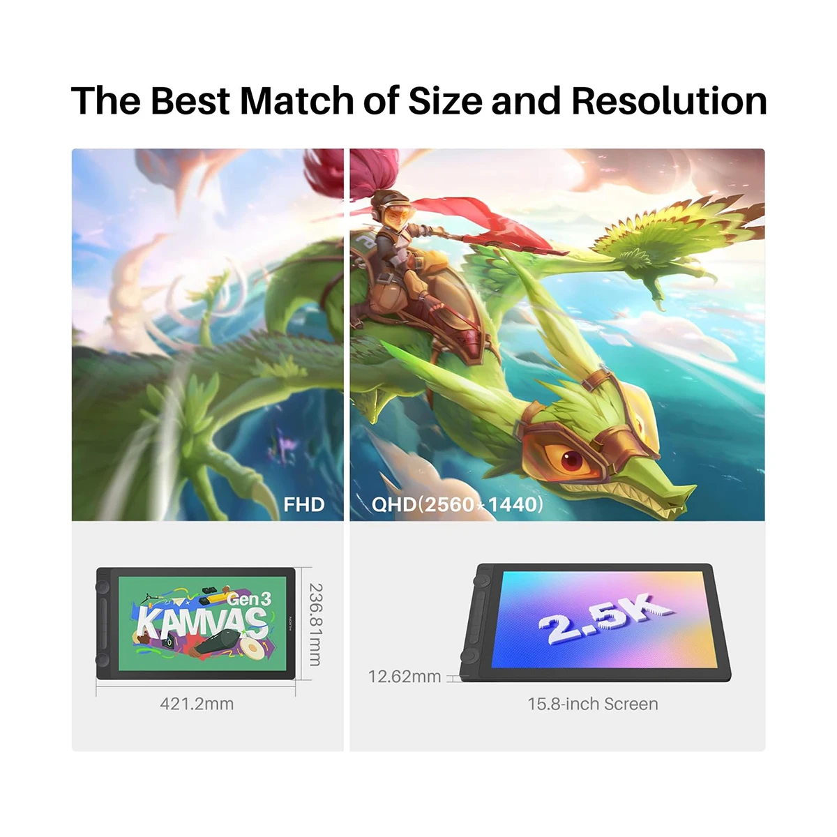 Huion Kamvas 16 (3) Tavoletta grafica Monitor 16k Livelli Pressione Pentech 4.0 Penna Disegno Display Schermo Qhd da 15,8 pollici 2,5k