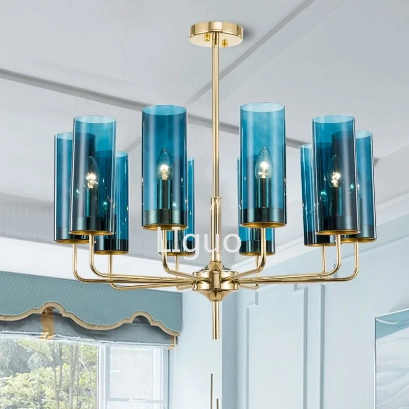 Imagem -03 - Modern Luxury Glass Chandelier Lighting Nordic Hanging Lamp Azul Conhaque Sala de Estar Sala de Jantar Quarto Luminária Interior 615 Cabeças