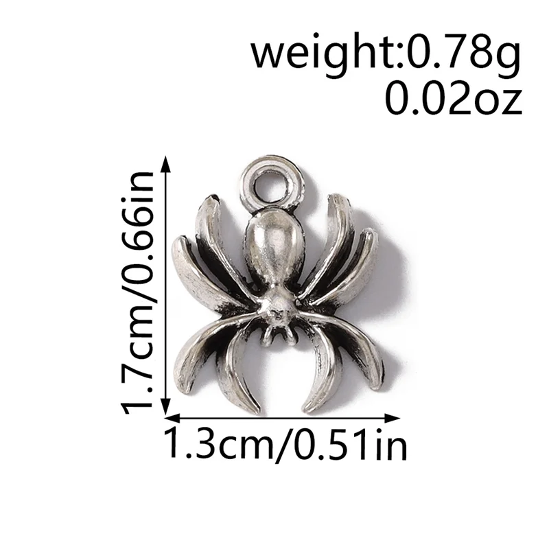 30 Stück 13x17mm Niedliche Spinnen-Anhänger aus Legierung für Schmuckherstellung, Halsketten, Ohrringe, Armbänder, DIY-Bastelzubehör – Detail 1