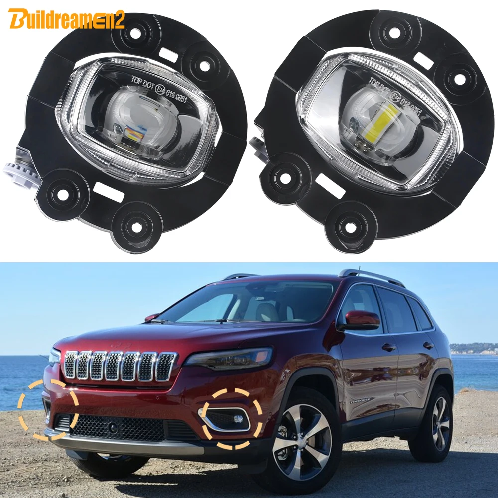 2 Pieces Car Front Bumper LED Fog Light DRL 30W 8000LM For Jeep Cherokee 2019 2020 2021 2022