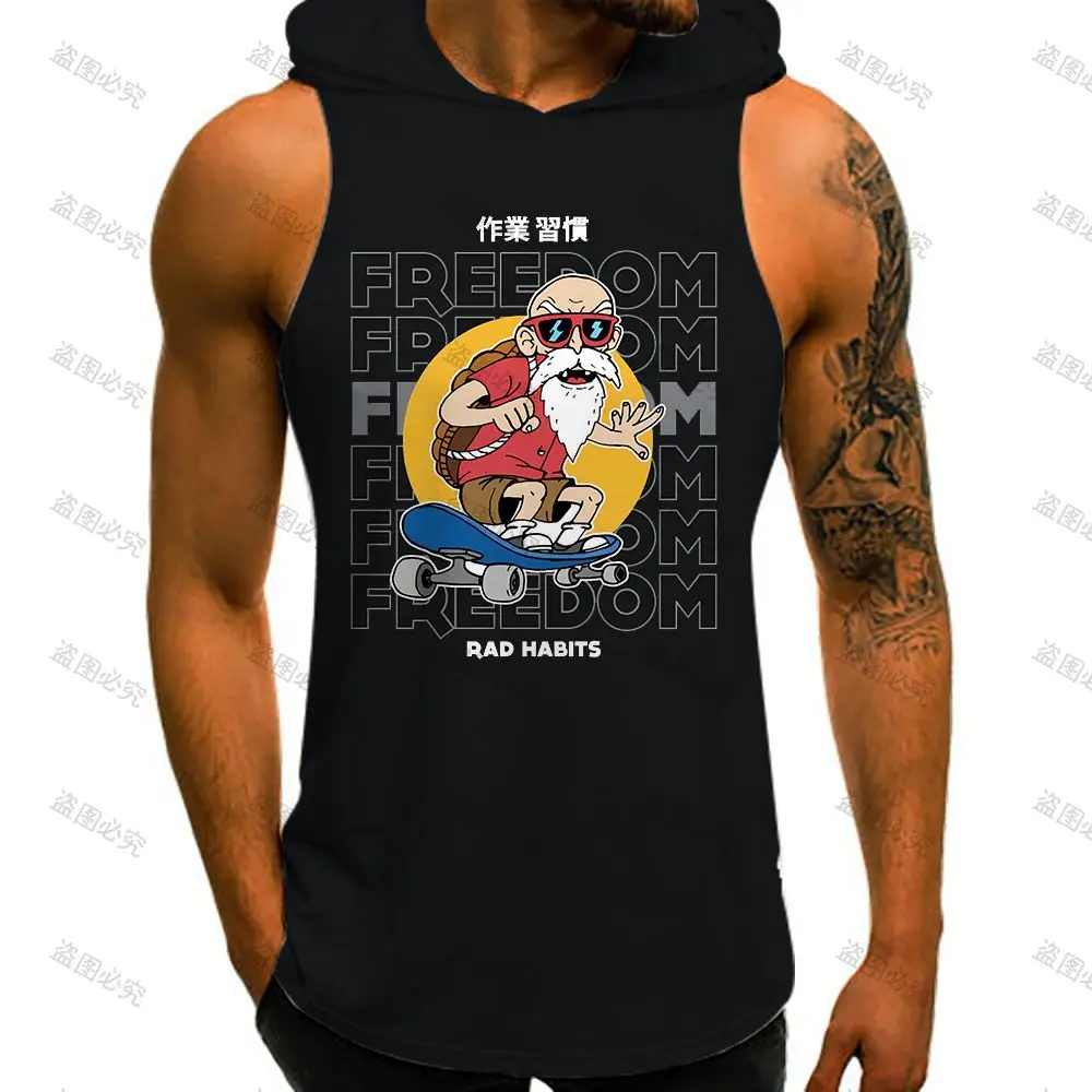 Bodybuilding Vest With Hood Men Tank Top Dragon Ball Z Summer Mens Muscle Vest Sleeveless Shirts High Street Super Saiyan Goku