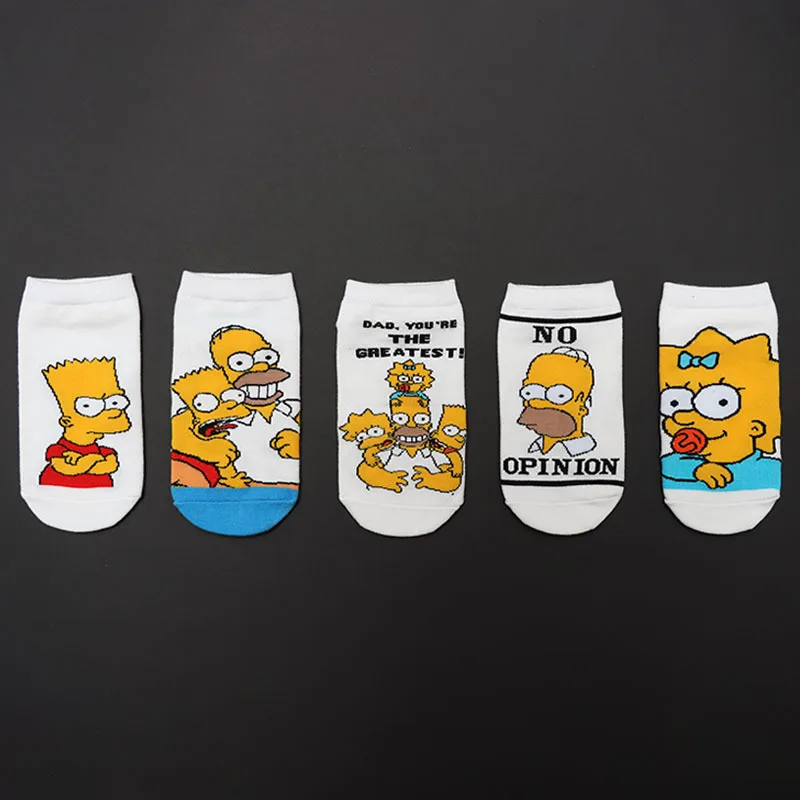 New The Simpsons Women\'s Short Socks Fashion Creative Girls Outdoor Sports Sweat Absorbent Cotton Socks Cute Cartoon Boat Socks