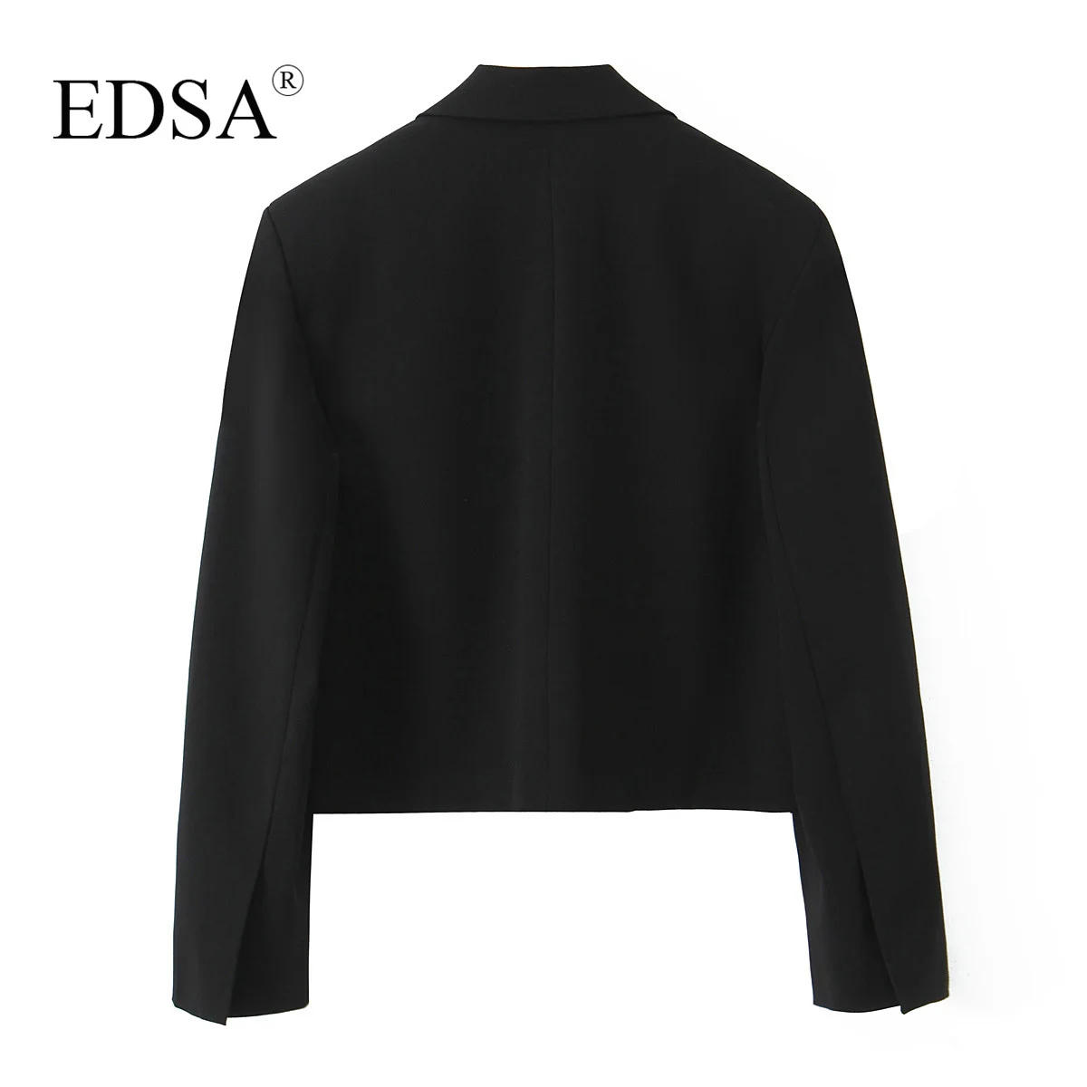 EDSA Women Vintage Cropped Blazer Jacket for Office Lady Long Sleeve Turn-down Collar for Female Casual Coat Outerwear