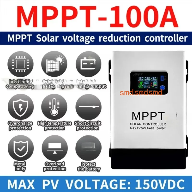 Solar Charge Controller 16-150V Auto 100A LCD Touch for Lifepo4 Lithium Acid Home Solar Pane Battery 12/24/48V
