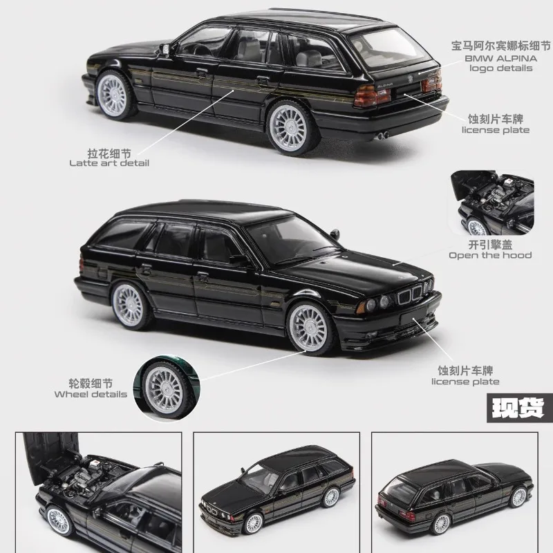 En stock 1:64 alpina E34 B10 touring modelo de coche de aleación de simulación fundida a presión, juguete de regalo del festival para niños, artículo decorativo para adultos.