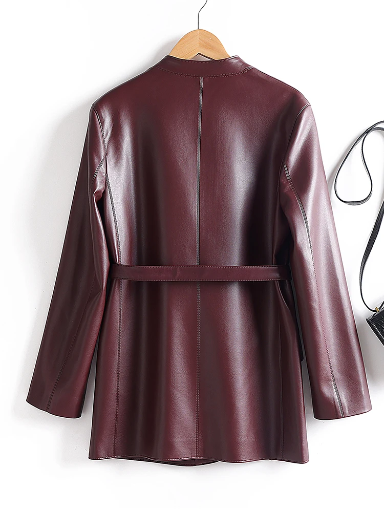   Giacca in Vera Pelle di Pecora Ning per Donna, Lunghezza Media, Slim Fit, Collezione Primavera 2025, Cappotto alla Moda