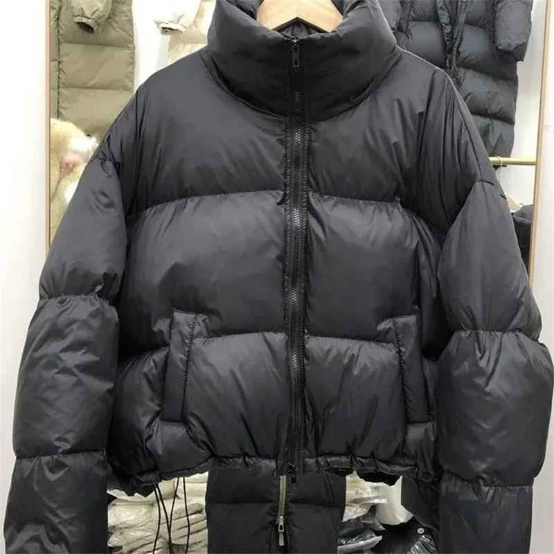 

Winter Cropped Jackets Women Clothing Short Parka Warm Long Sleeve Zipper Streetwear Puffer Jacket Cotton Coat Chic Design Black