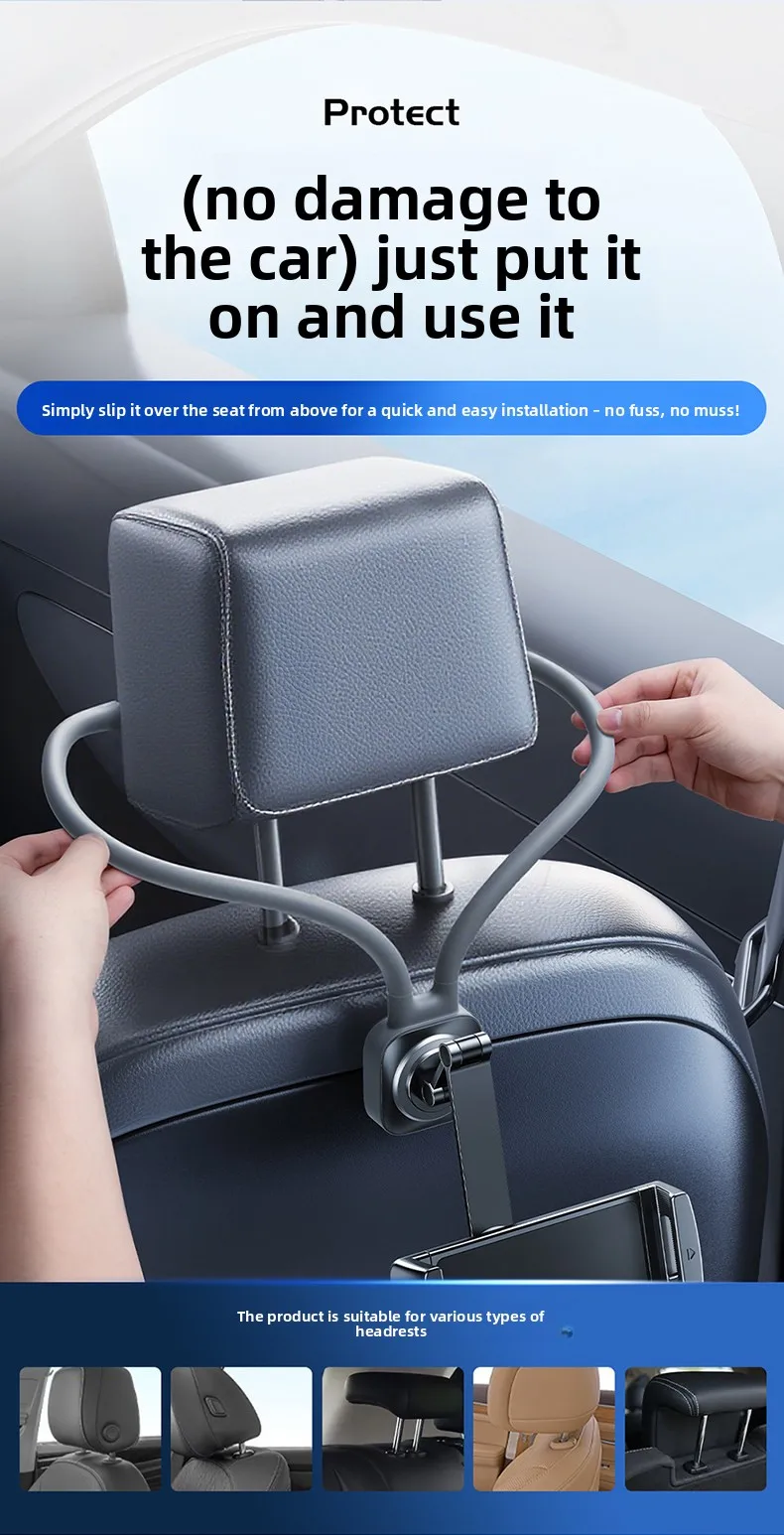 Soporte para tablet en el reposacabezas del asiento trasero del coche, compatible con iPad, universal, flexible y con ro