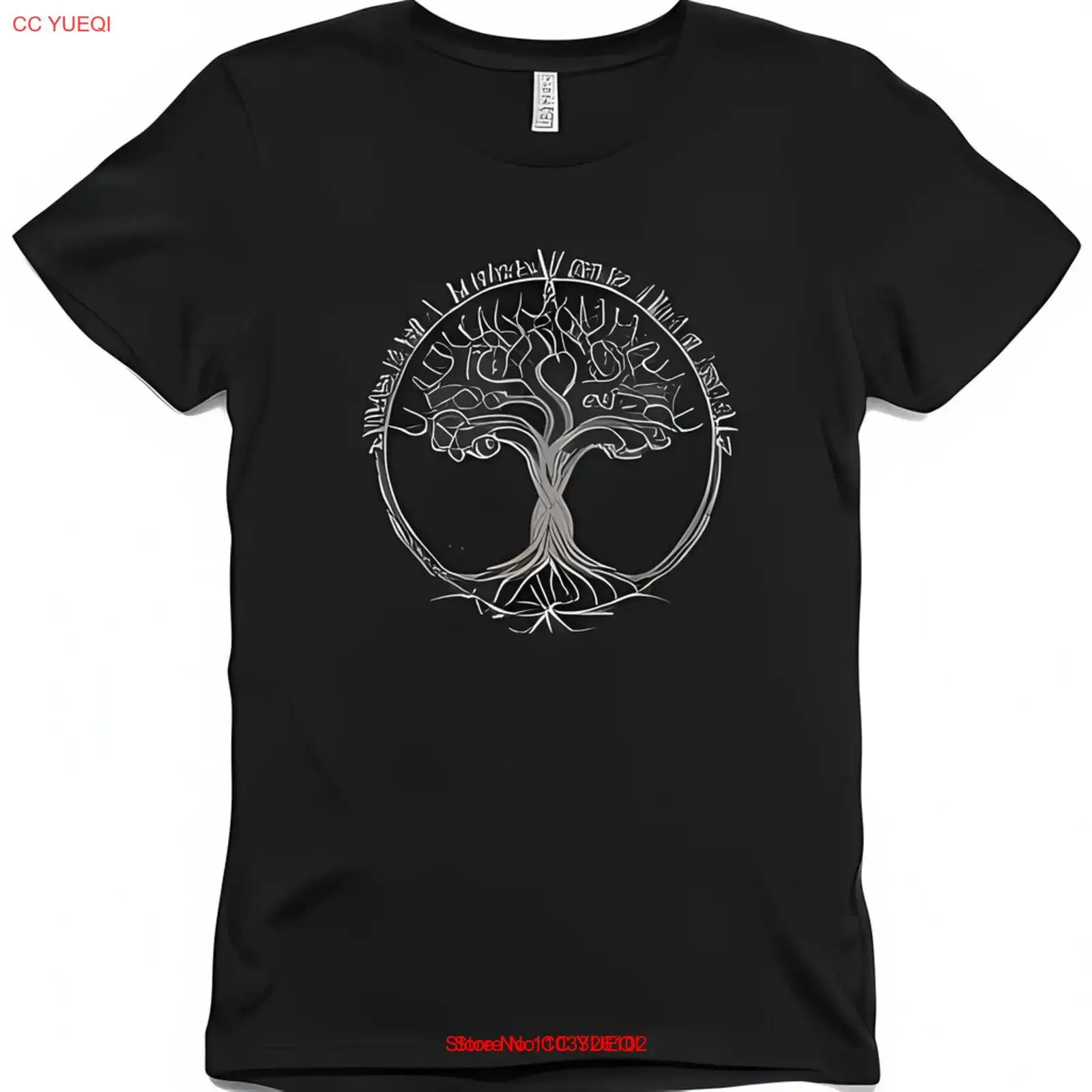 Tree of Life Black T-Shirt with Bold WhiteText & Root Outline Design Unique