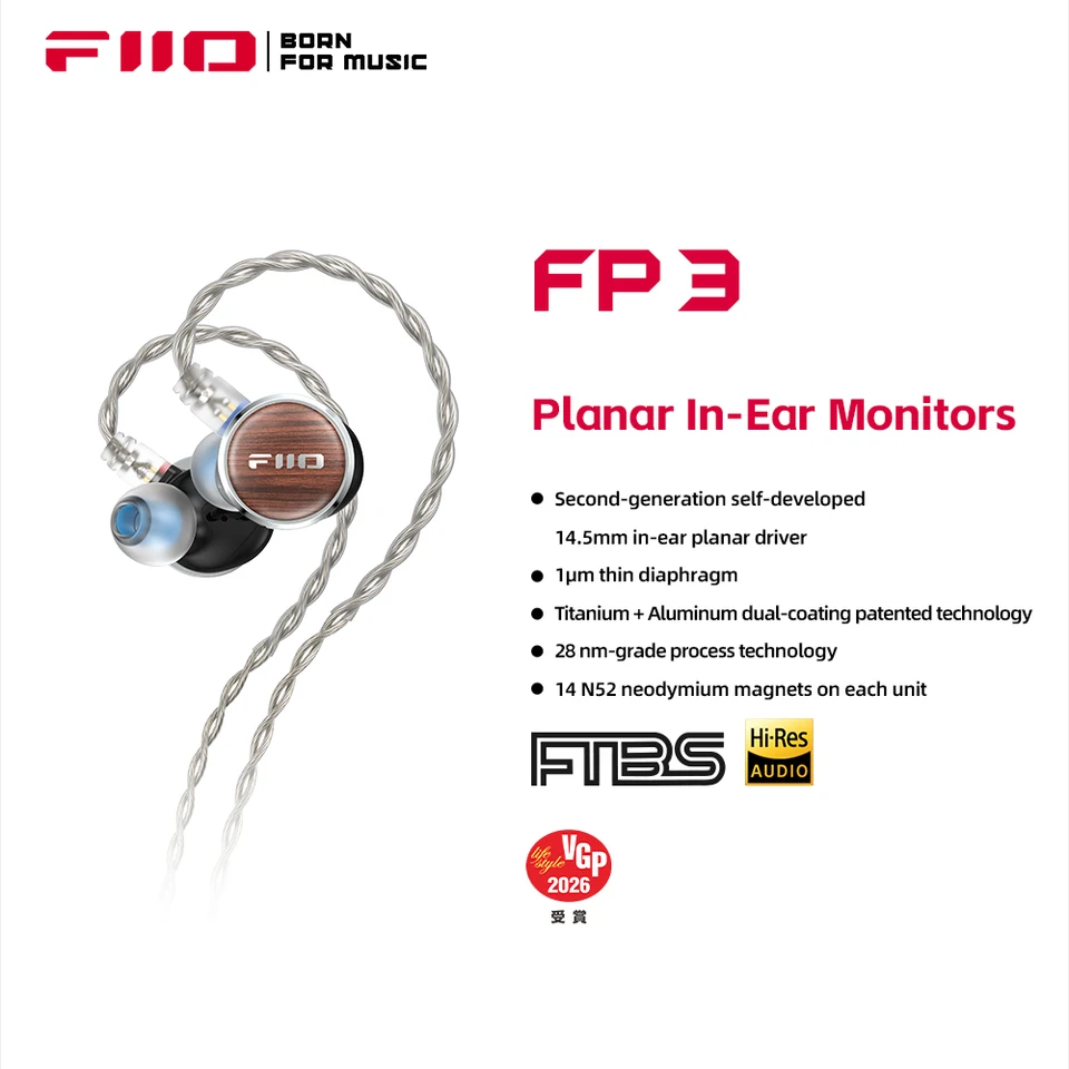 FiiO FP3 HiFi 14.5mm Planar Diaphragm Driver in Ear Earphone, wood