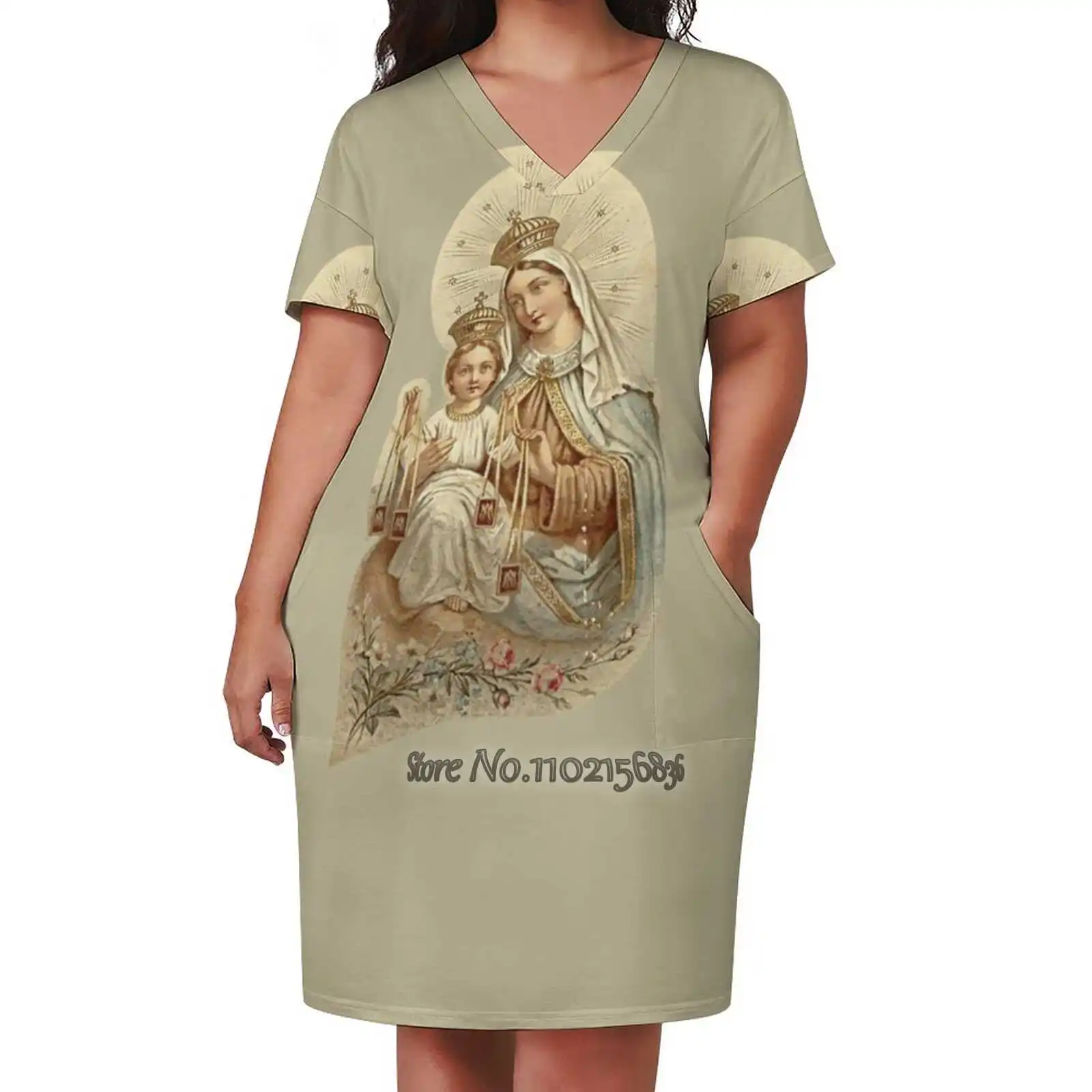 Our Lady Of Mount Carmel Back Lacing Backless Dress Square Neck Dress Fashion Printed Dress 6Xl Our Lady Of Mount Carmel Mount