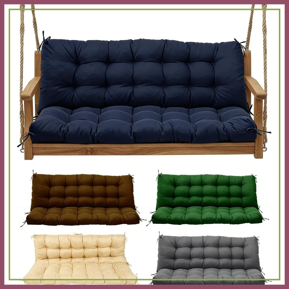 

Waterproof Bench Cushion for Outdoor Swing, 2-3 Seater Thickened Patio Cushion with Ties, Navy Blue 60x40