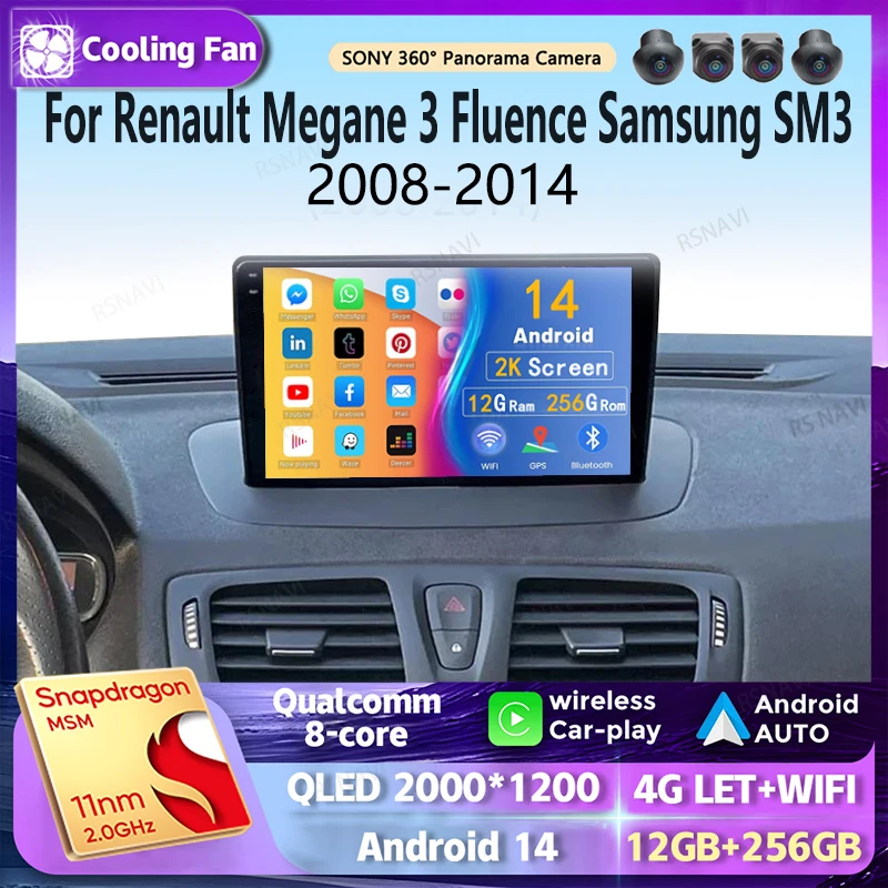 

Android 14 Wi-Fi + 4G Carplay Автомобильное радио для Renault Megane 3 Fluence Samsung SM3 2008-2014 Навигация GPS Стерео Мультимедиа DVD DSP