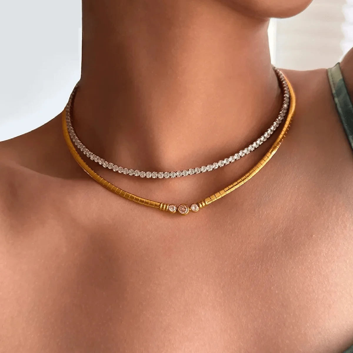 Colar Vintage em Aço Inoxidável Banhado a Ouro 18K com Zircônia, Joia de Moda Feminina, Presente para Festas