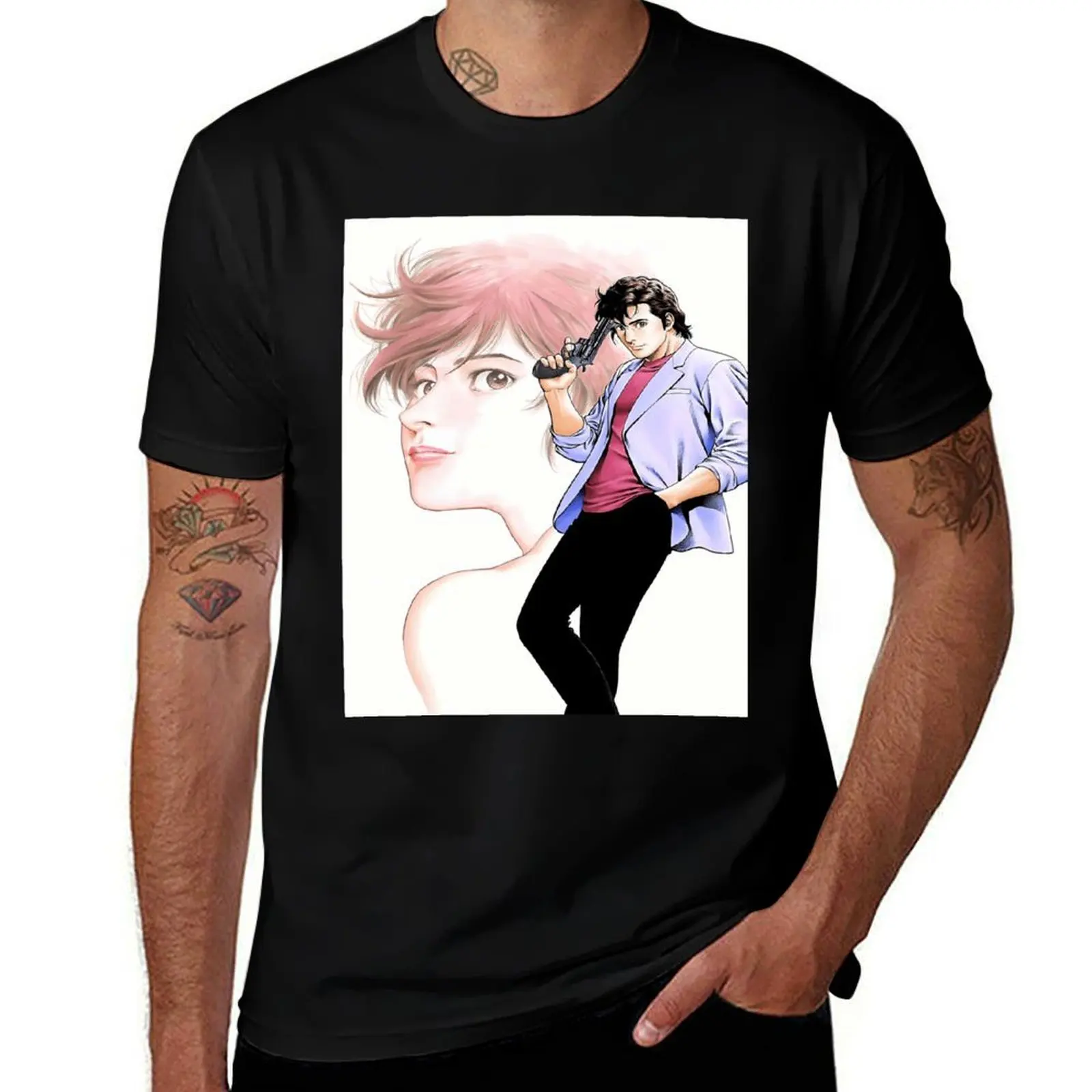 

City Hunter (Nicky Larson) - Ryo Saeba & Kaori T-Shirt Basic Short Sleeve T-Shirt for Men