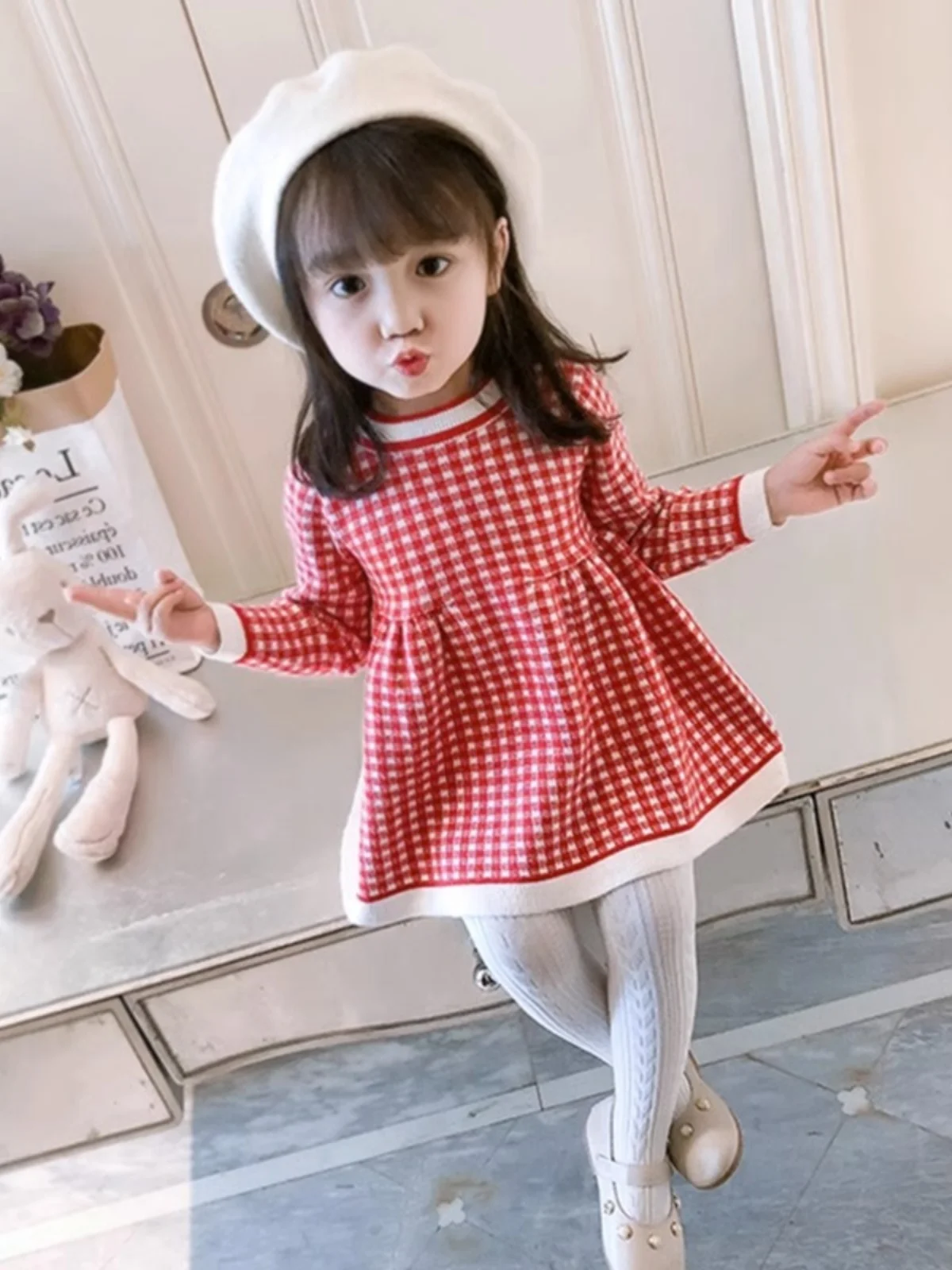 

Зимний вязаный свитер Dr для девочек, свитер средней длины, вязаная юбка, корейский шелковый материал для поездок на работу, другой материал