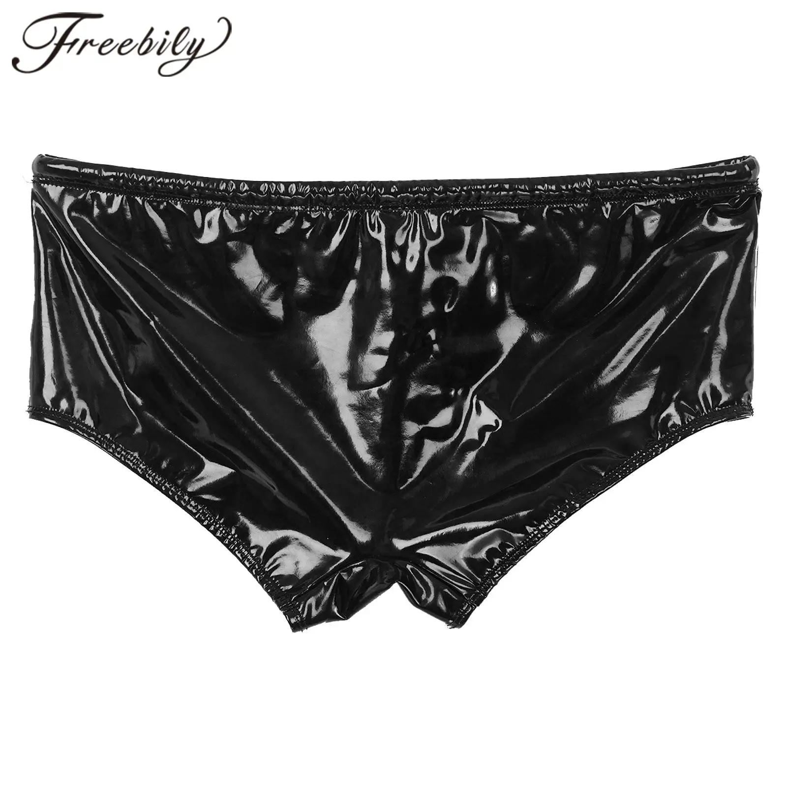 Men Swimming Trunks Wet Look Patent Leather Shorts Short Pants Low Rise Drawstring Boxer Shorts Beach Swimwear Party Clubwear