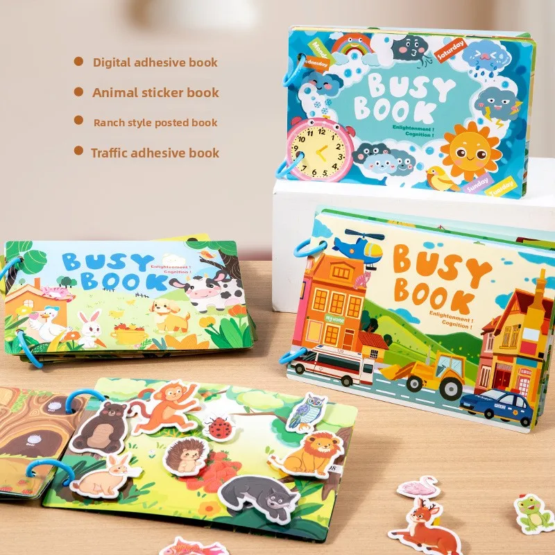 Education Puzzle Enlightenment Busy Book, Multiple Themes of Cognitive Tear-Off Toy Book Early Development of Concentration