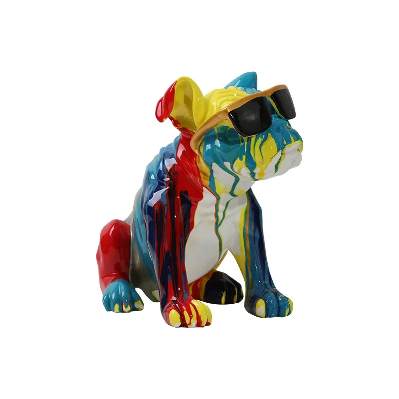 Creative Color Cute Sunglasses Puppy Resin Crafts Office Living Room Desktop Decoration Home Ornament Gifts
