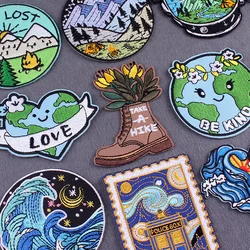 Hiking Adventure Patches For Clothing Stickers DIY Hook Loop Badges Camping Embroidery Patch Iron On Patches On Clothes Stripes