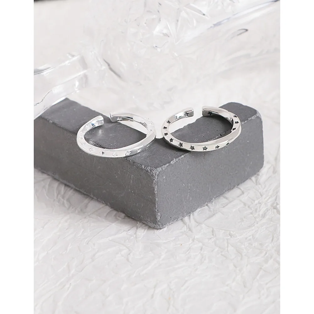 

925 Sterling Silver Rhodium Plated Star Ring - 3D Mobius Strip Design (Women's）