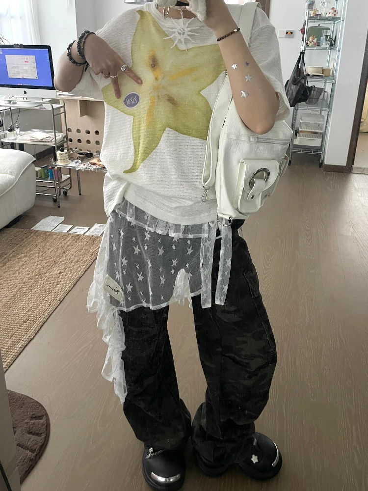 Sakura Mango Summer Creative Starfruit Pattern Short Sleeve T-Shirt Women's Comfortable Loose Casual Top round Neck Thin Fabric