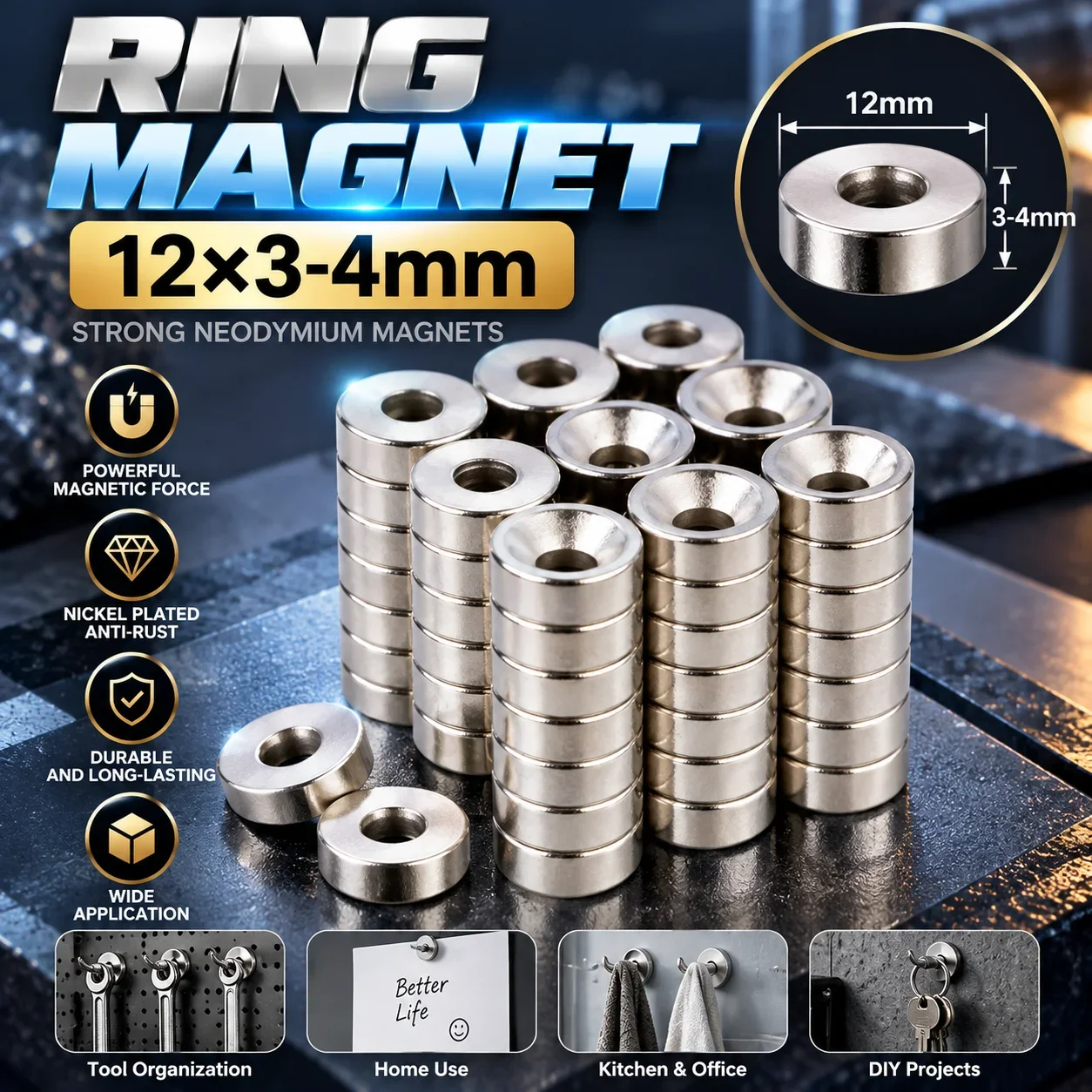 10Pcs 12x3-4mm Round Disc Magnets With Hole For Refrigerator Whiteboard DIY Crafts Industrial Home Office Use