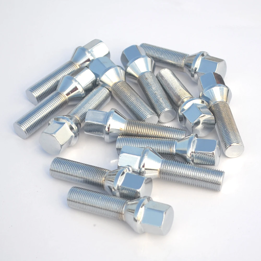 10PCS 14x1.5 SHORT HEAD CHROME LUG BOLTS 17MM HEX 27/30/33/37/40/45/50/55/60/65mm SHANK CONE FOR AUDI MERCEDES WV