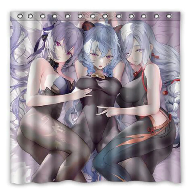 

180x180 см аниме девушки Ganyu Keqing Shenhe персонализированная занавеска для душа из полиэстера водонепроницаемая