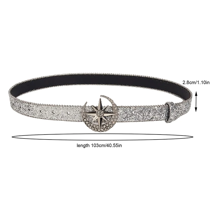 Fashion Rhinestone Buckle Belt For Women Men Y2k Bling Sequin Punk Metal Buckle Waist Strap Shiny PU Leather Waistband