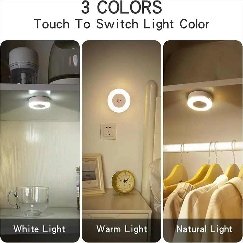 1-4Pcs Energy Saving LED Night Lights Touch Sensor 3 Color Dimmable Wall Night Lamp USB Rechargeable Magnetic Room Aisle Bedroom gallery 4