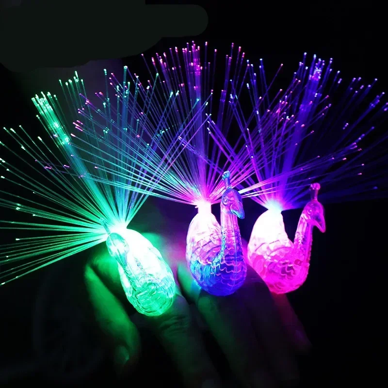 50pcs/lot Flashing LED Light Up Toys Peacock finger light rings Glowing color changing peacock ring LED accessories night toys