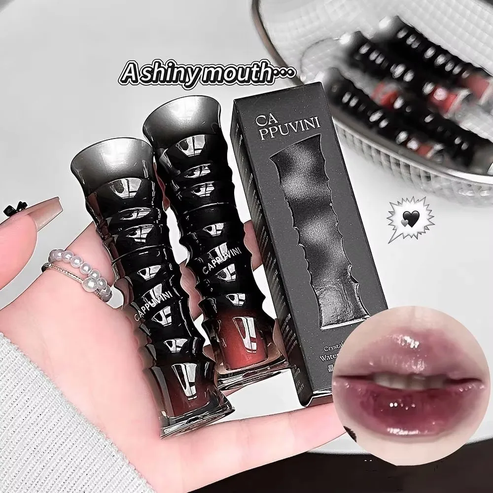 Punk Crystal Glossy Lip Stain Sheer Nude Glitter Long Lasting Mirror Lip Glaze Waterproof Red-Brown Lip Gloss Makeup Cosmetics