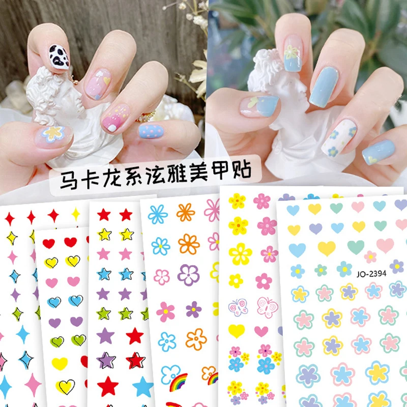 Nail Art Decals Candy Colors Sweet Petals Flowers Love Hearts Back Glue 3d Nail Stickers Decoration For Nail Tips Beauty