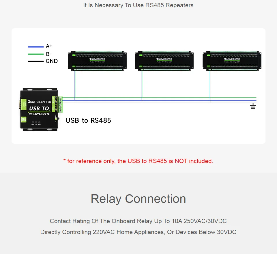 Modbus RTU 32채널 릴레이 모듈, RS485 인터페이스, 다중 절연 보호 회로 포함