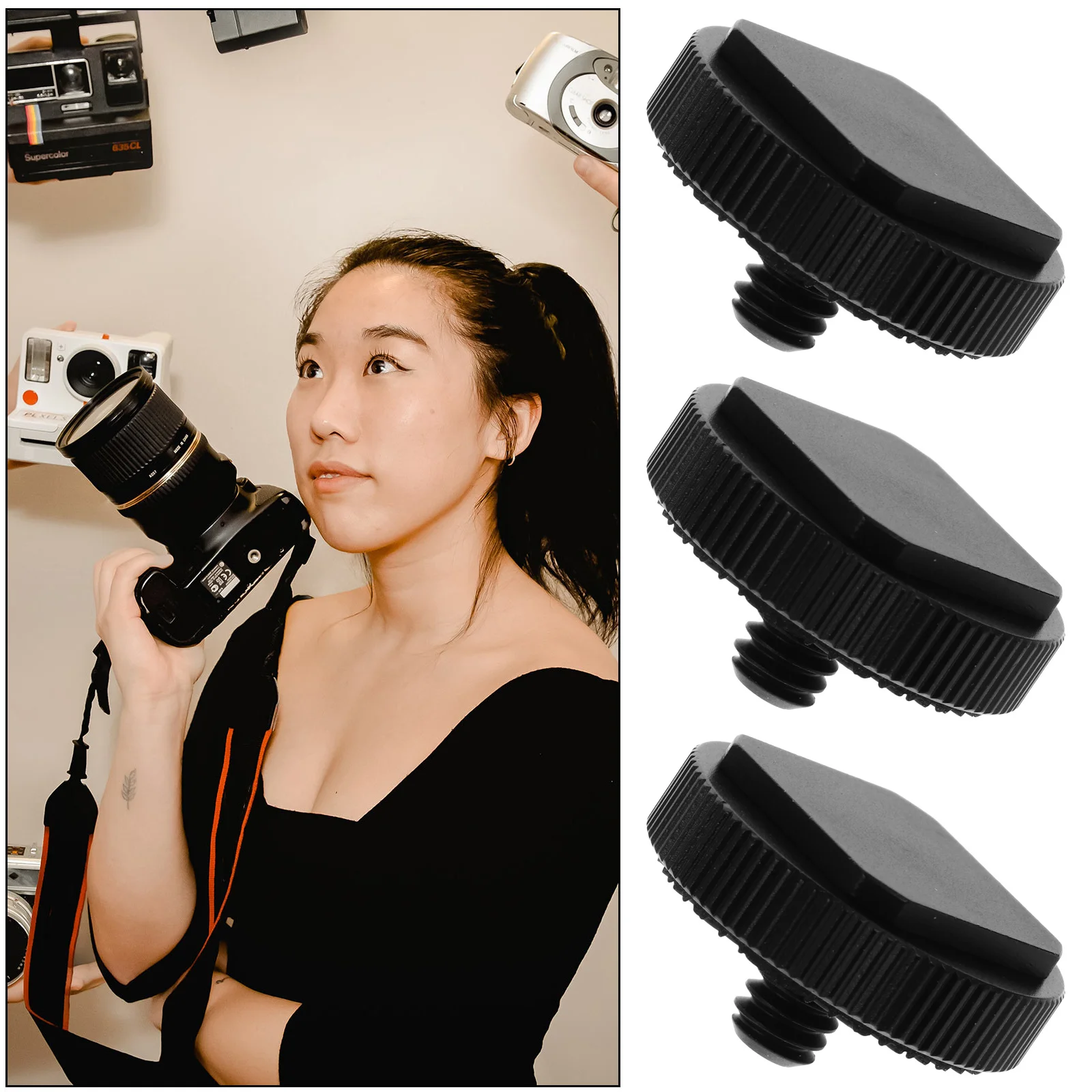 

3pcs 1/4 Inch Screw Camera Mount Adapter For Tripod Dslr Rig Flash Hot Shoe Stand Cold Shoe Mount Aluminum Alloy Non-Slip