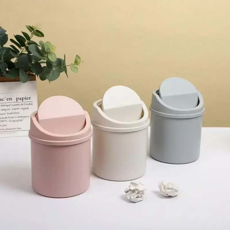 Mini Waste Bin Trash Can Desktop Garbage Basket Table Roll Swing Lid Small Scissors Pencil Household Office Storage Accessories