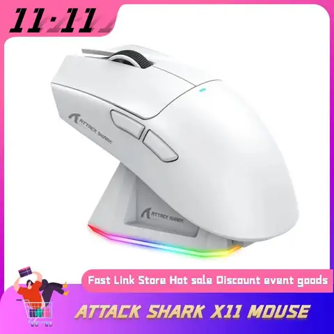 ATTACK SHARK X11 자기 충전식 도크가 포함된 삼중 모드 게임용 마우스, E-스포츠 PC/LAP용 PixArt PAW3311 게임 센서